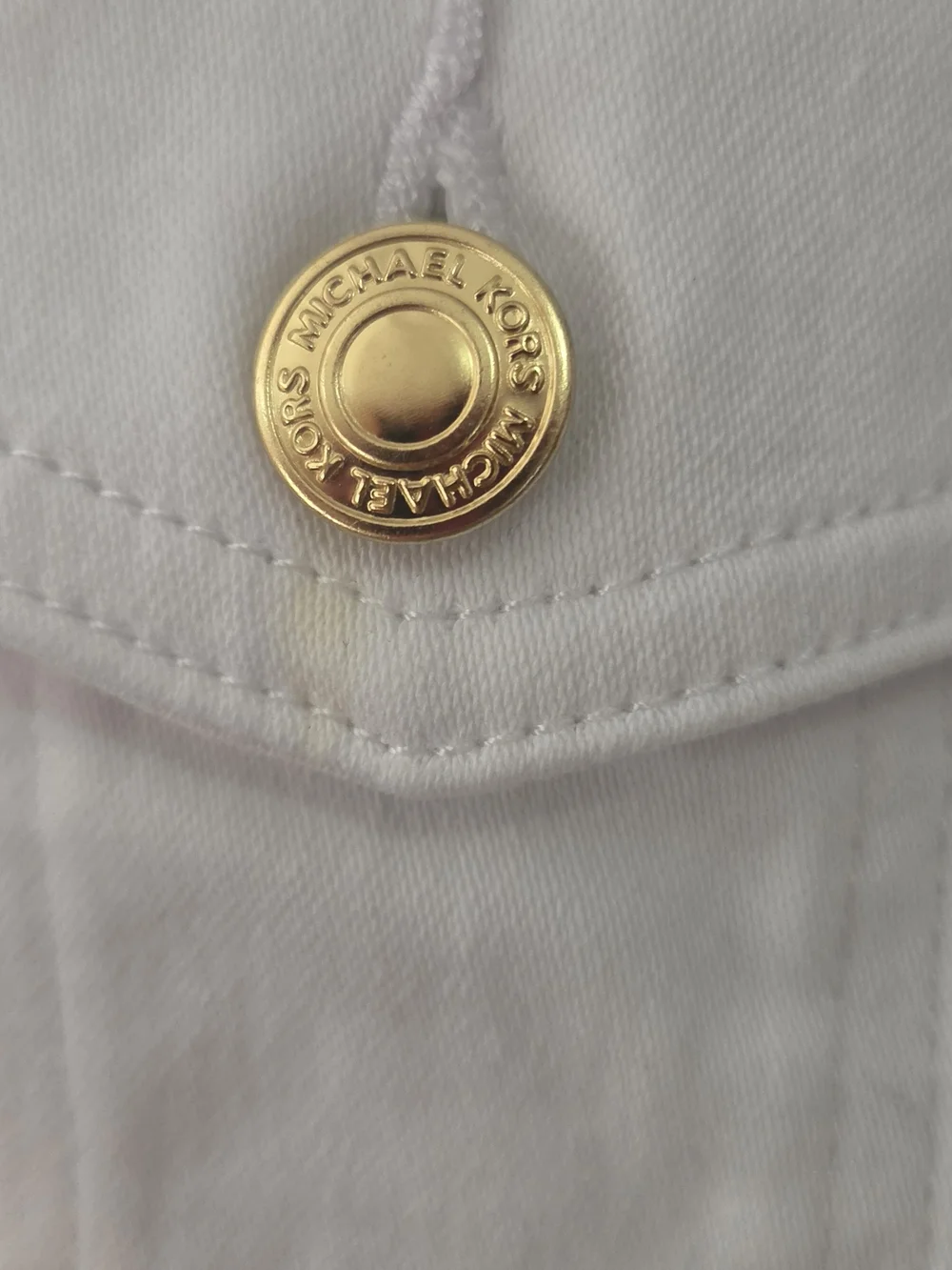 Michael Kors White Denim Jacket with Gold-Tone Buttons Large 97% Cotton